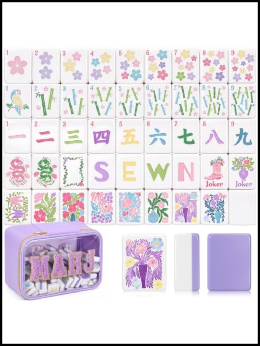 American Mahjong Tile Set 160 Engraved Melamine Tiles with Storage Bag